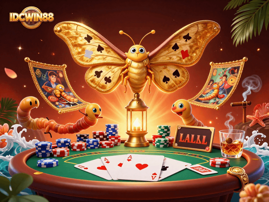 Experience gaming action with IDCWIN88 at its peak, featuring a vibrant casino scene with poker elements.