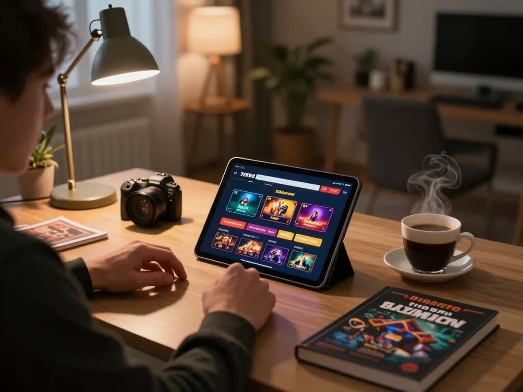 Person enjoying online gaming at home using the 789betcom app on tablet with ambient lighting.