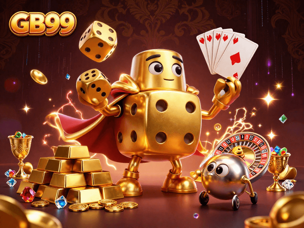 Experience thrilling gaming with GB99's captivating illustration of a dynamic dice and roulette scene.