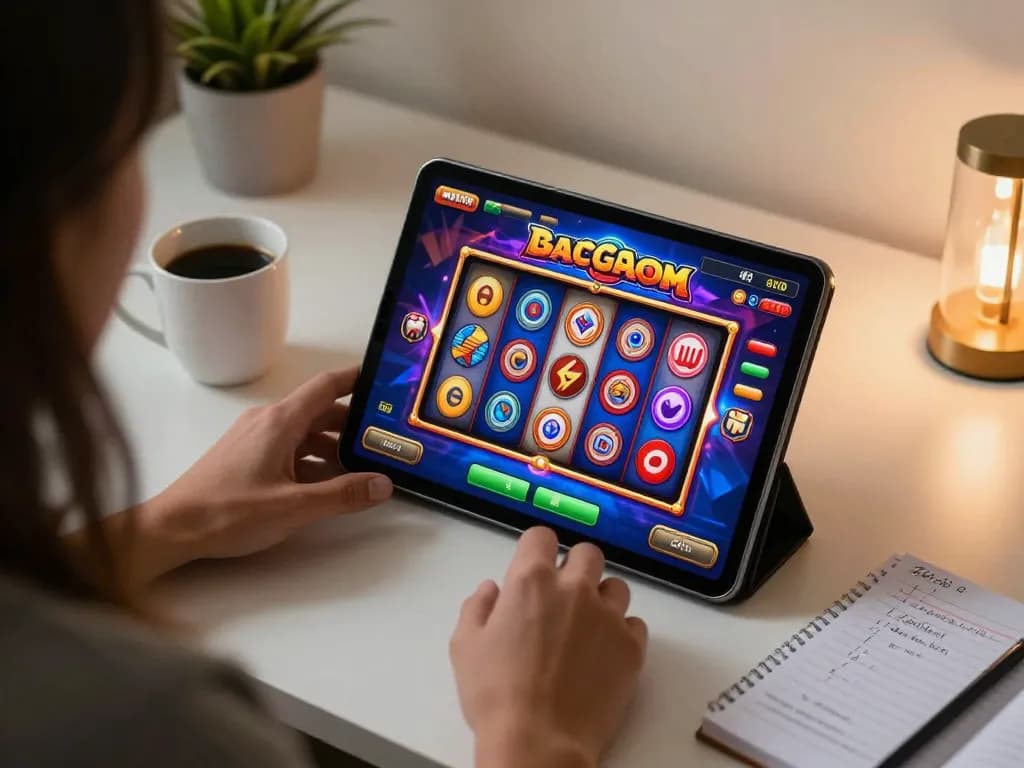 Experience the thrill of slot gacor gaming on a tablet, showcasing strategic play in a cozy home setup.