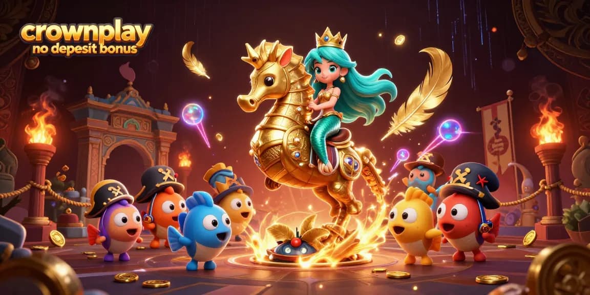 Explore the crownplay no deposit bonus with vibrant casino-themed illustration showcasing action-packed gaming elements.