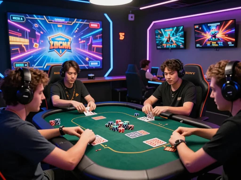 Thrilling Thể thao hubet88 gaming experience with players at a vibrant card table.