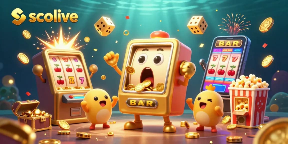 Socolive showcases an exciting live casino scene featuring a shocked slot machine hitting a jackpot surrounded by golden coins.