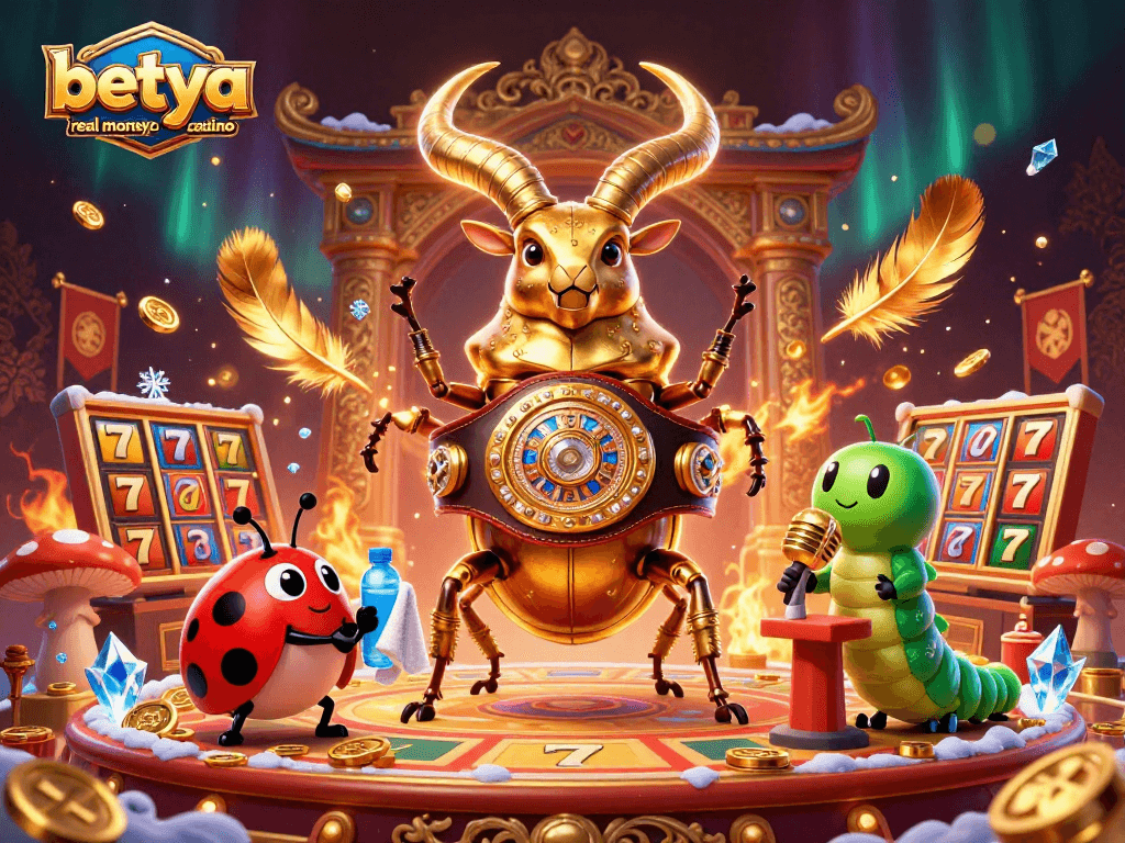 Experience the thrill at betya real money online casino with an epic clash featuring a giant stag beetle champion.