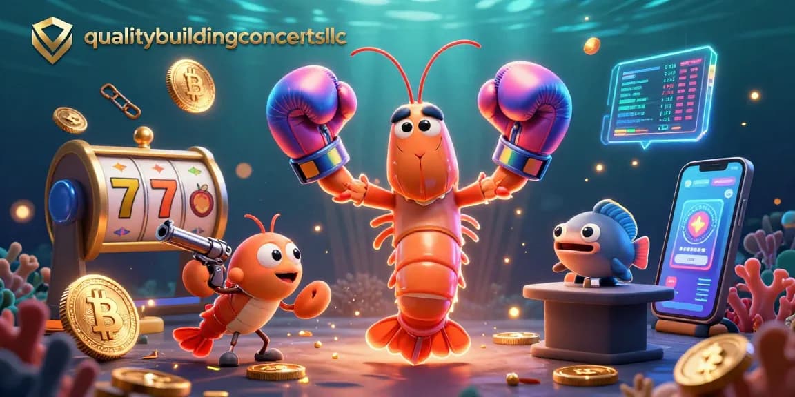 Experience the thrill of qualitybuildingconceptsllc with vibrant casino-themed shrimp characters amidst rich slot elements.