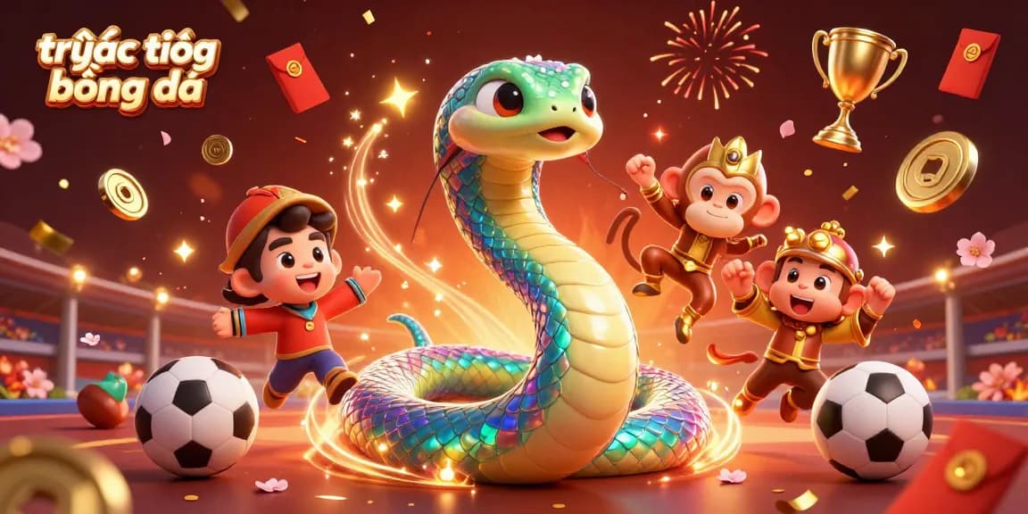 Engaging scene illustrating trực tiếp bóng đá with a vibrant rainbow serpent and monkey king in a dynamic sports-themed environment.