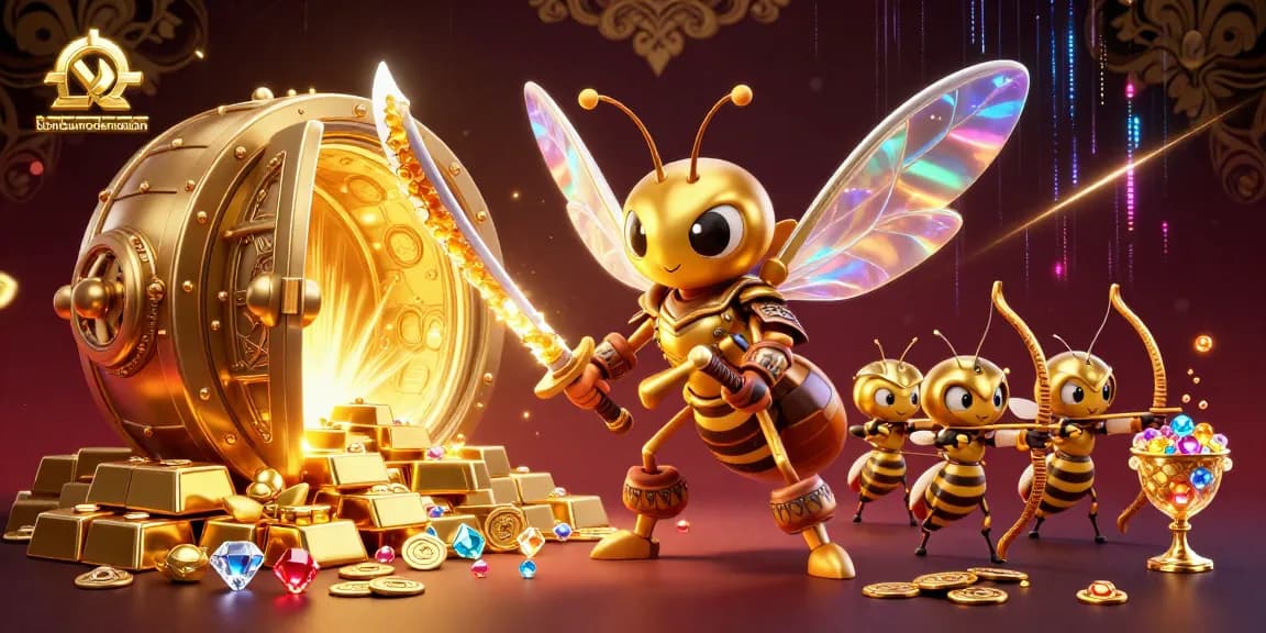 Experience thrilling wins at bambumodernasian with a vibrant 3D illustration of a golden hornet in a casino.