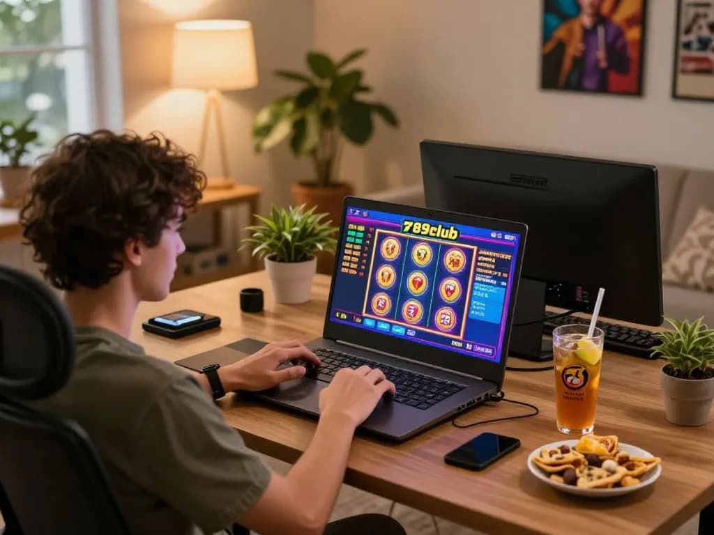 Engaged player exploring exciting games on 789club online casino platform from cozy home setup.