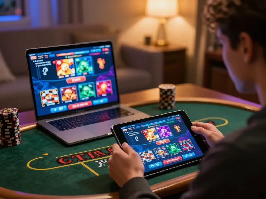 Engaging in online gaming at MM88, with a cozy atmosphere and vibrant screen display