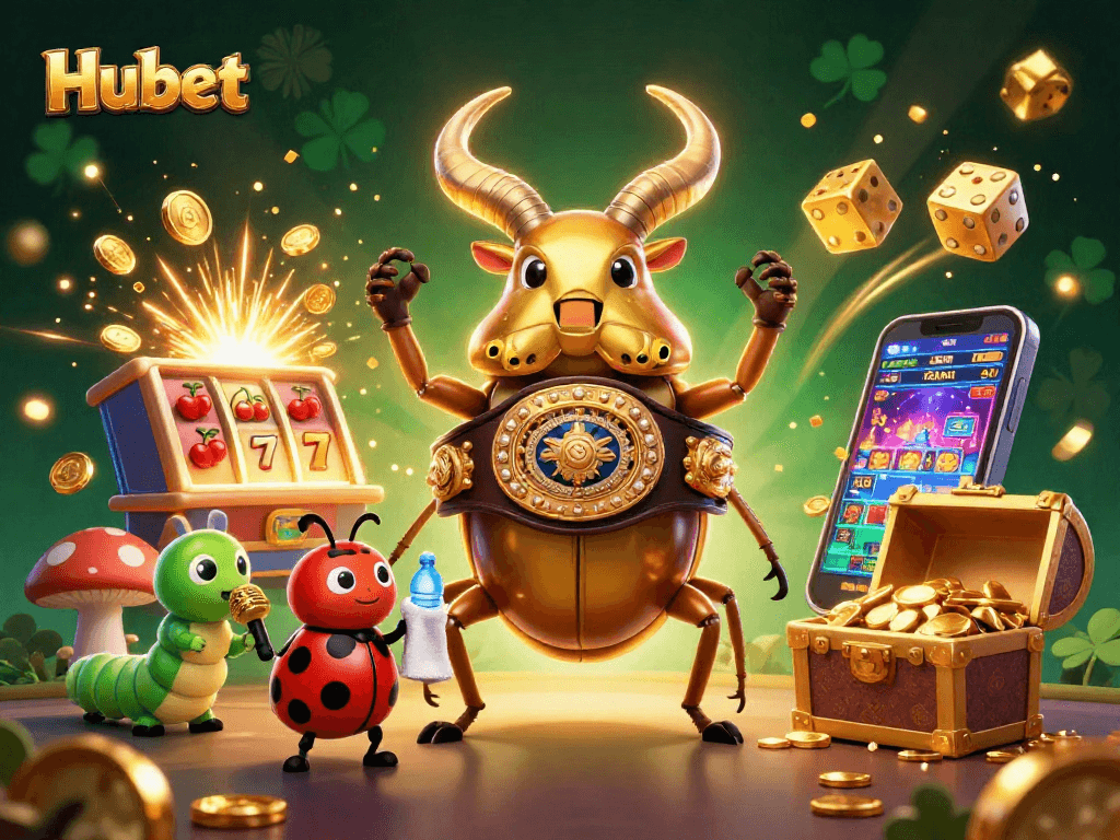 Experience the excitement of Hubet as a golden stag beetle champions a dazzling casino world filled with jackpots and games.