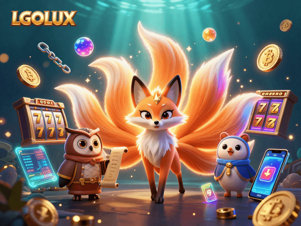 Engage with the thrilling LGOLUX slots experience featuring vibrant characters and game elements.
