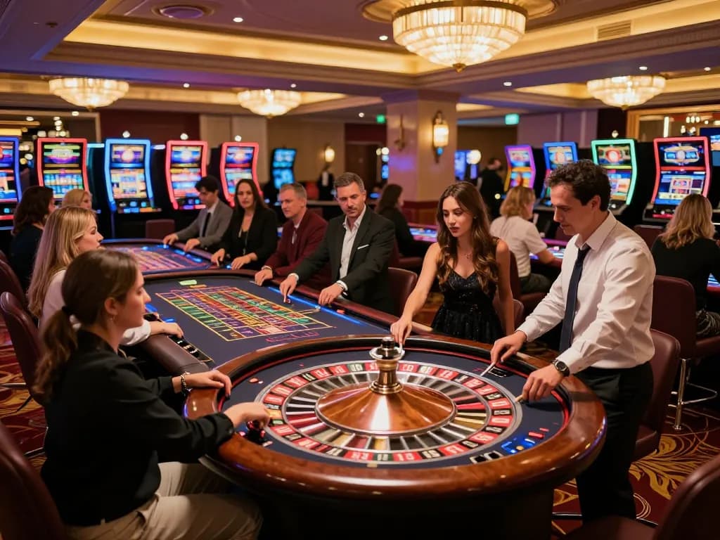 Players at the VA88 casino roulette table experiencing action and excitement during gameplay.