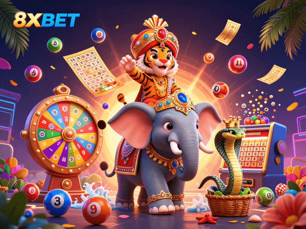 Experience the thrill of winning at 8XBET with a vibrant and dynamic casino scene featuring fantasy characters.