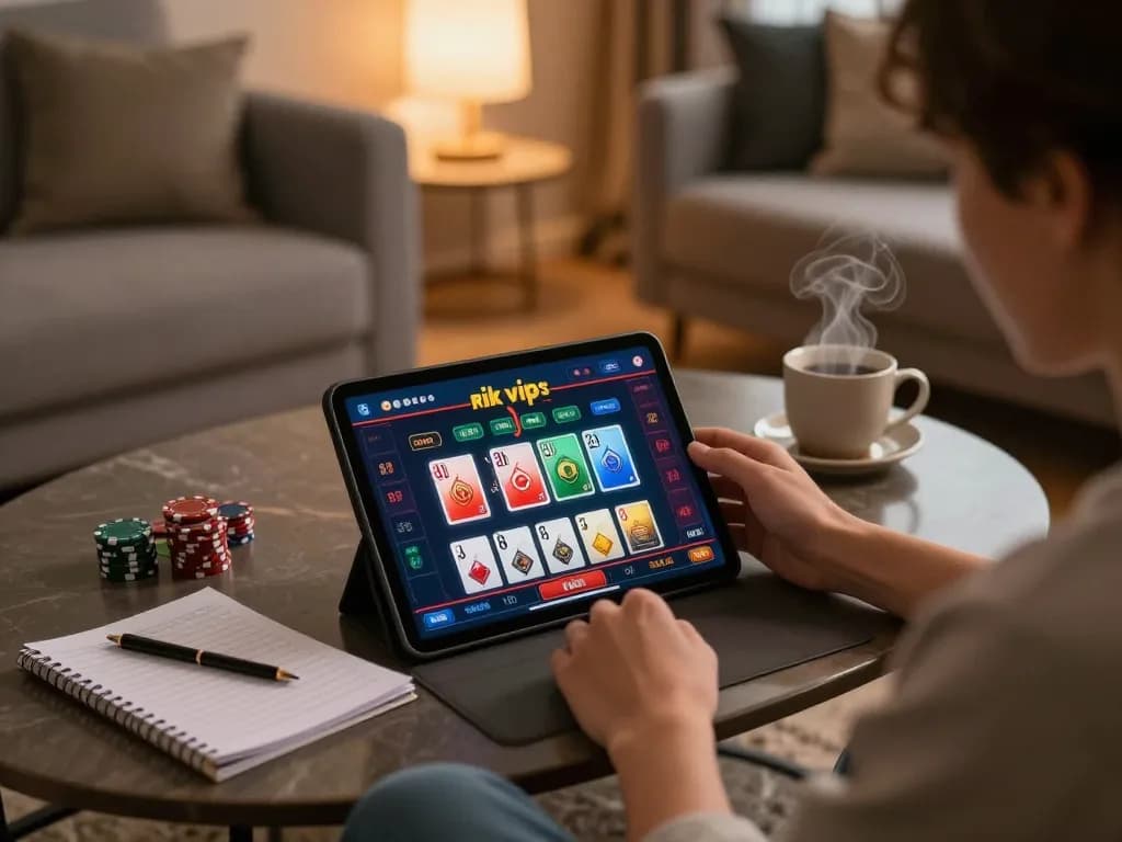 Player engaging in online casino games on rik vip app, focused on strategy.