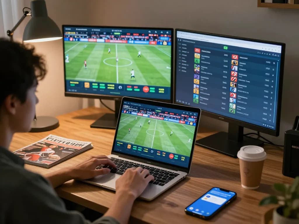 SOCOLIVE user actively placing bets on soccer matches at home, showcasing a dynamic online gambling setup.