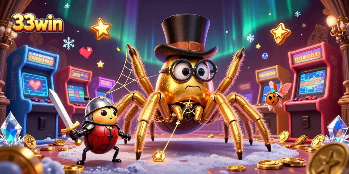 Engage with 33win's vibrant gaming universe, featuring dynamic 3D characters and arcade elements.