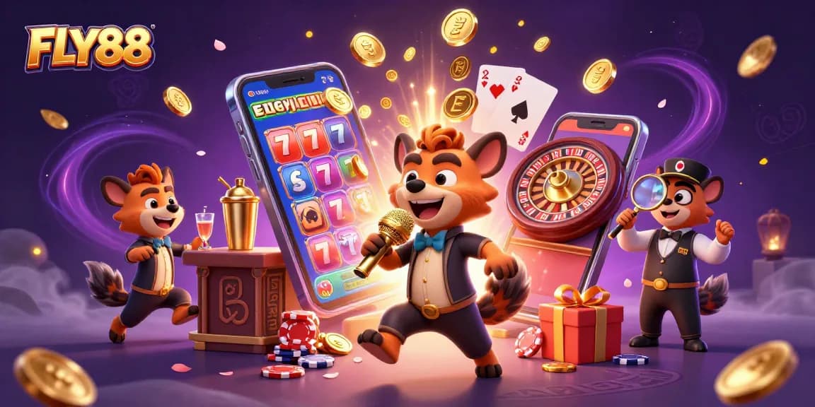 FLY88 offers exciting gaming experiences as hyenas entertain in a vibrant casino setting.