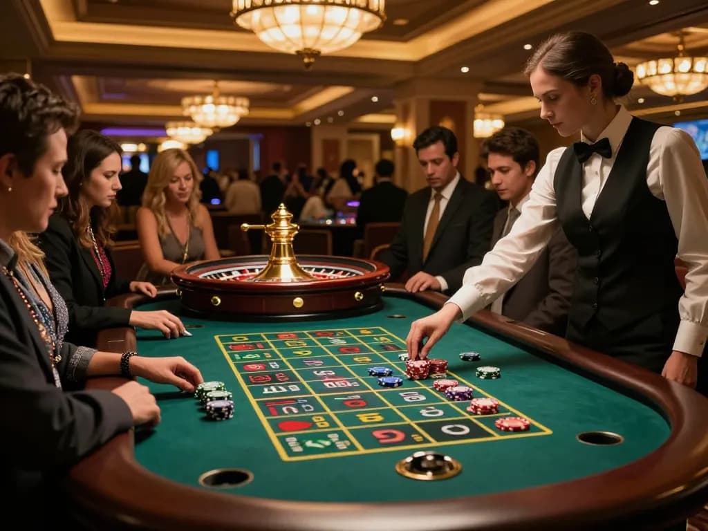 Engaging roulette gameplay at bongdalu88 casino with players watching the spinning wheel