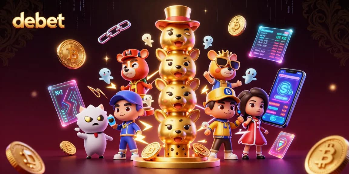 Experience debet's vibrant casino magic with a whimsical totem and crypto coins in action.