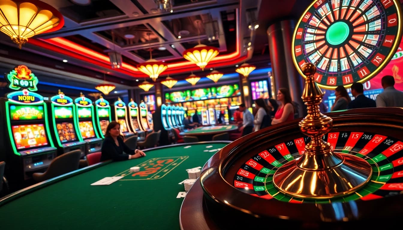 Nohu-themed casino experience with vibrant slot machines and elegant poker tables for thrilling gameplay.