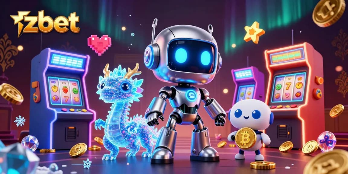 Engage with zbet's thrilling casino experience featuring robots, holograms, and vibrant gaming elements.