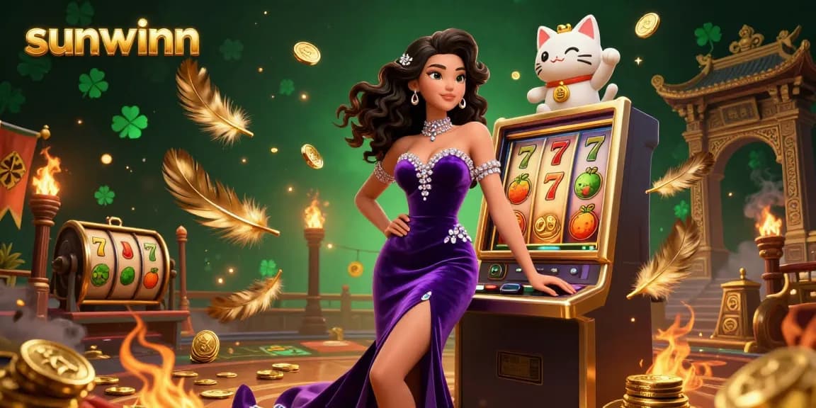 Spin the reels and win big with sunwinn's captivating slot machine scene featuring vibrant characters and gold coins.