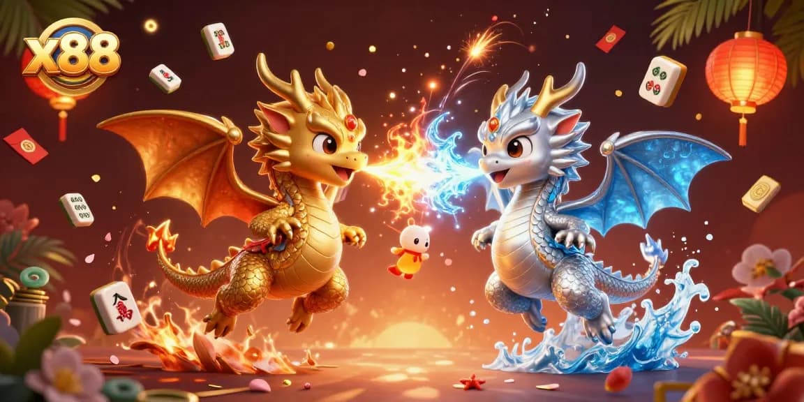 Engage in thrilling action at x88 with 3D dragons and vibrant casino elements filling the scene.