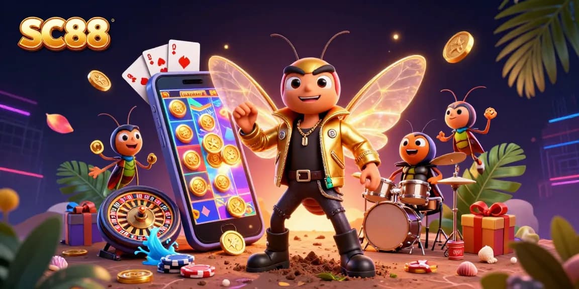 Experience SC88's immersive gaming with a vibrant casino scene featuring dynamic characters and exciting game elements.