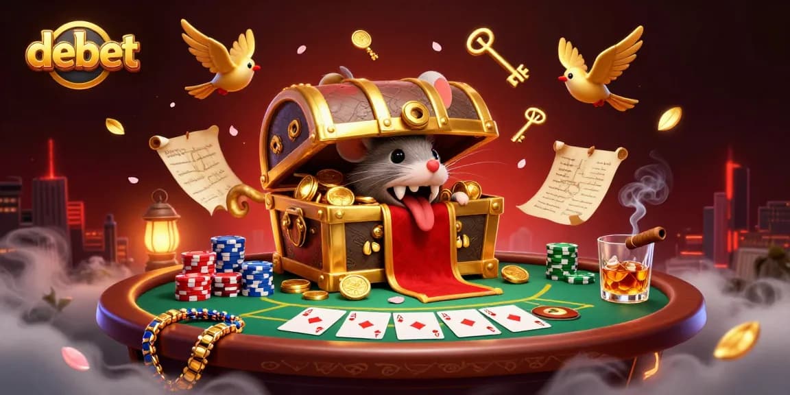 Engage with debet by exploring vibrant gambling scenes filled with treasure and poker elements.