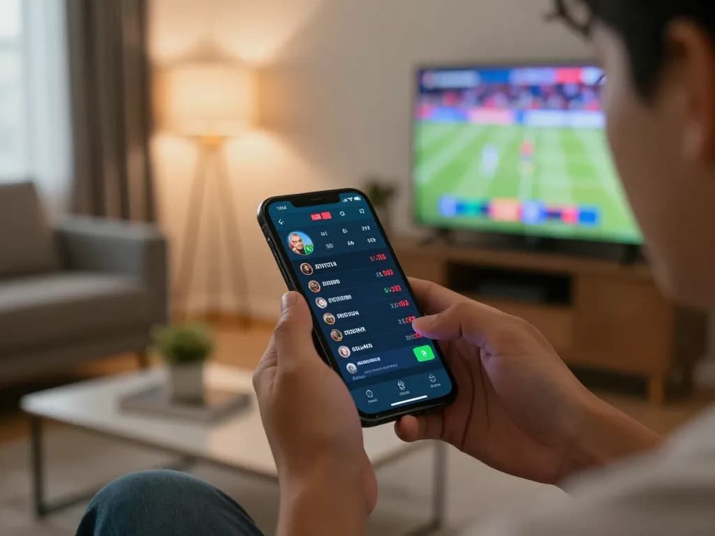 Fun88 user placing a bet on a smartphone, showcasing a dynamic online sports betting experience.