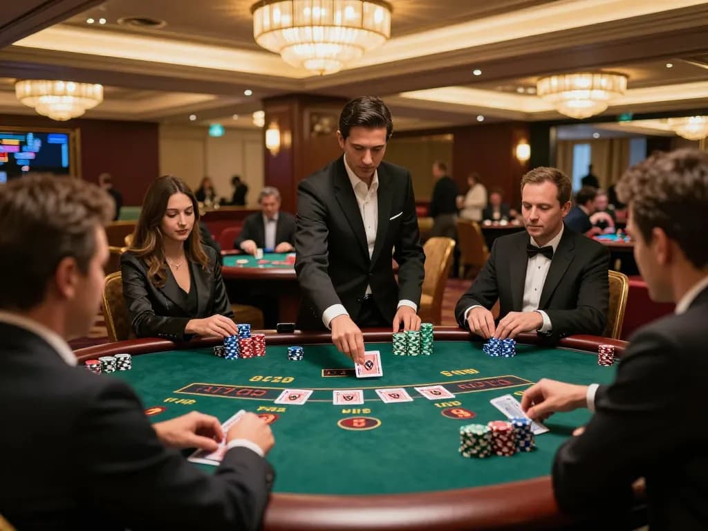 Experience 壹發娛樂 at an upscale blackjack table with players engaged in strategic gameplay.