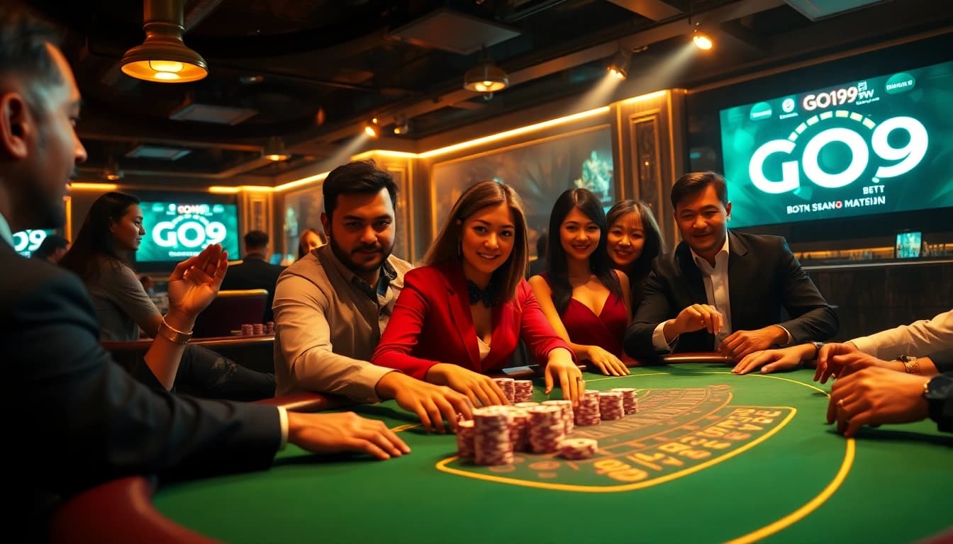 Experience the thrilling atmosphere of GO99.now with immersive live casino games featuring diverse players, luxurious settings, and dynamic betting.