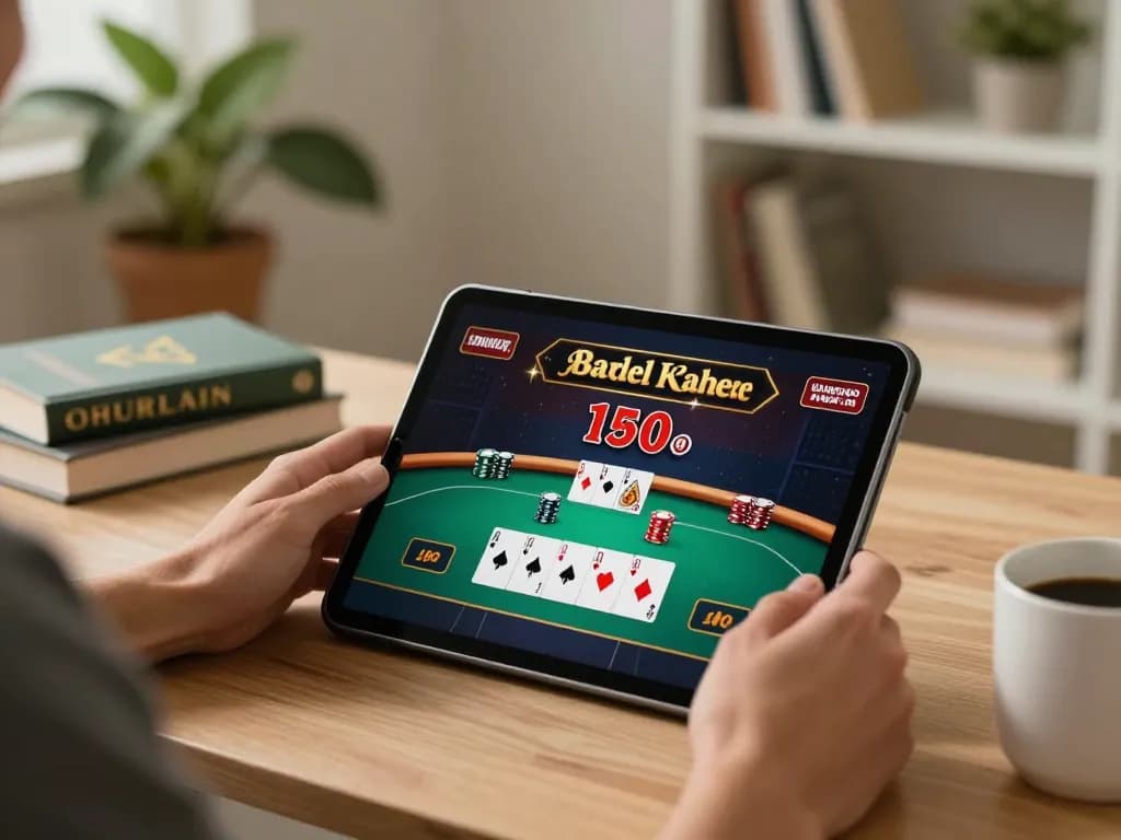 Engaging in an online poker game on a tablet with the link GG88 featured prominently in the gaming interface, representing a modern, cozy gaming setup.