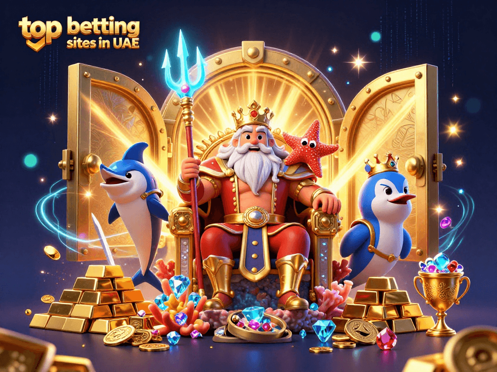 Experience excitement and privacy at top betting sites in UAE with vibrant 3D illustration showcasing treasure and fun.