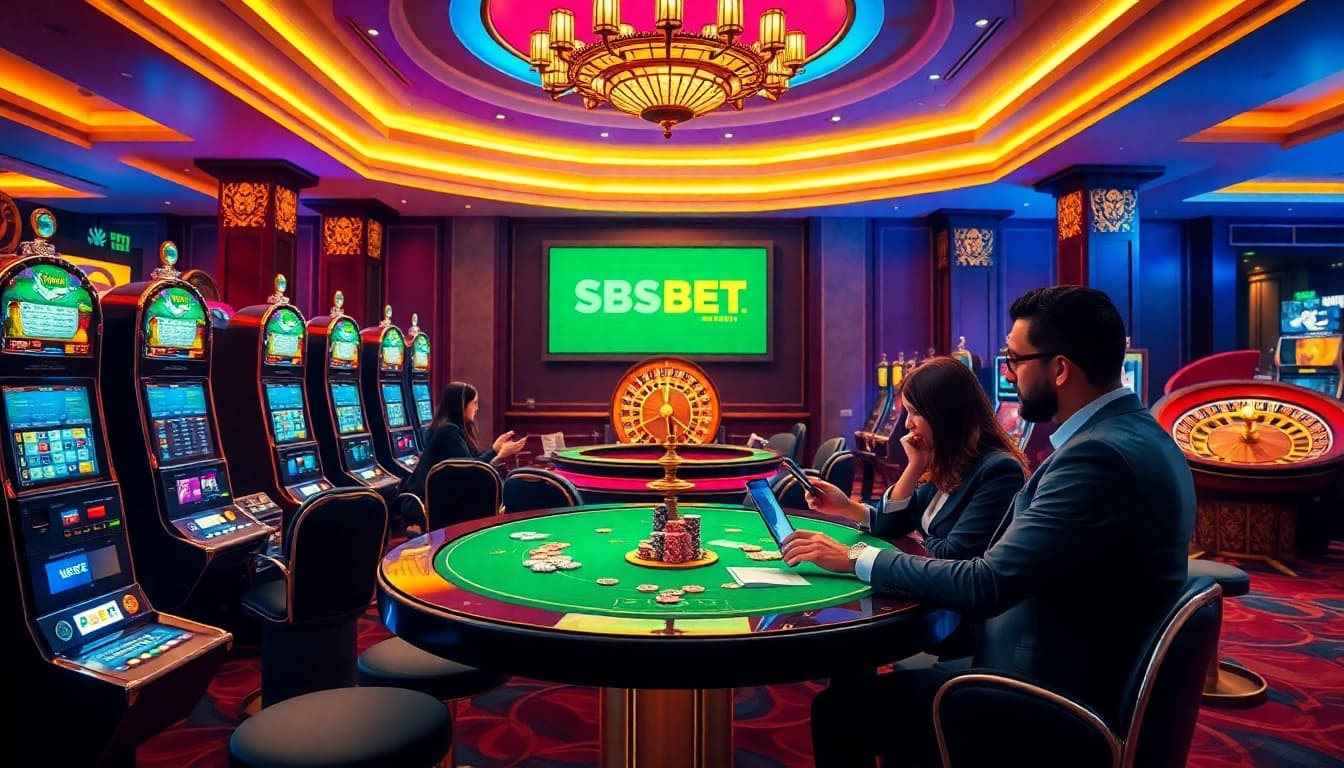 Sbobet link alternatif showcasing players enjoying online gambling with vibrant casino elements.