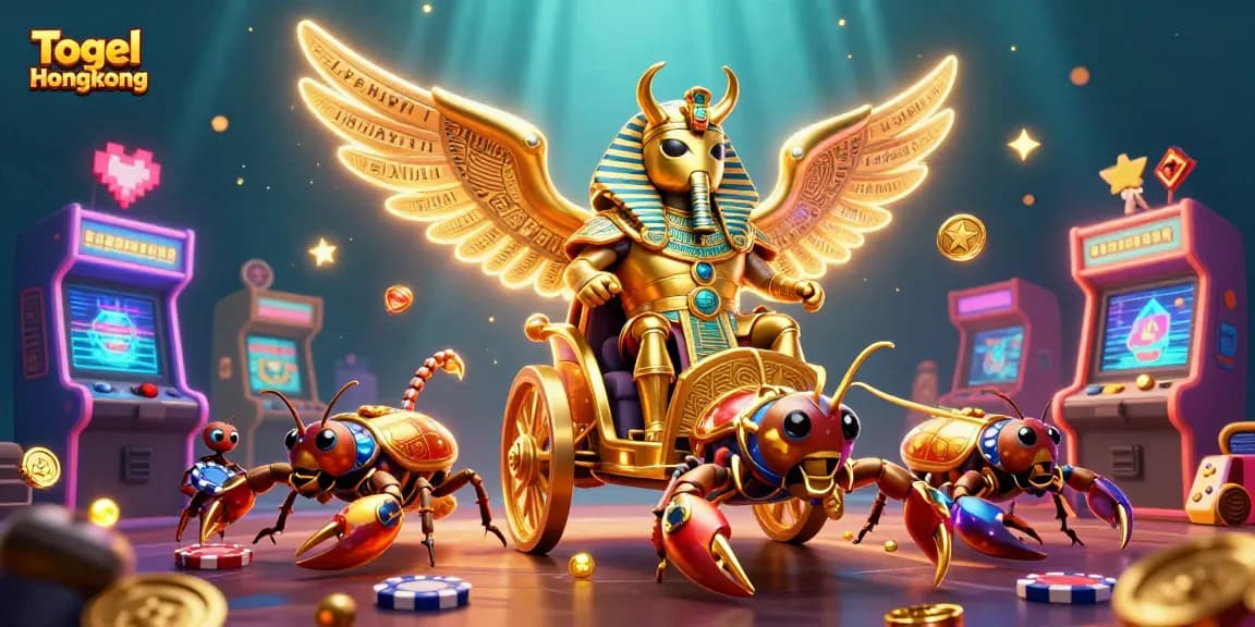 Engage with Togel Hongkong in an ultra-detailed 3D illustration featuring dynamic characters and casino elements.