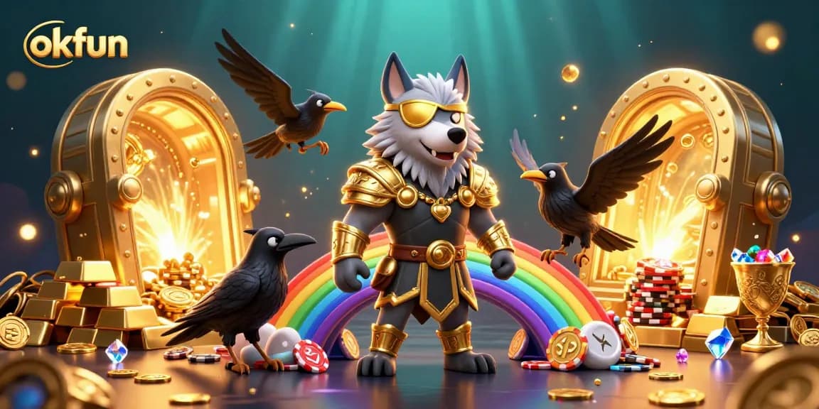 Join the fun with okfun in an epic 3D scene featuring a Norse god and casino treasures!