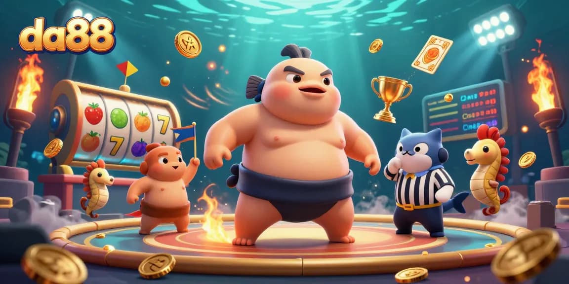 Win big with da88 at an underwater casino featuring dynamic characters and vibrant gaming elements.