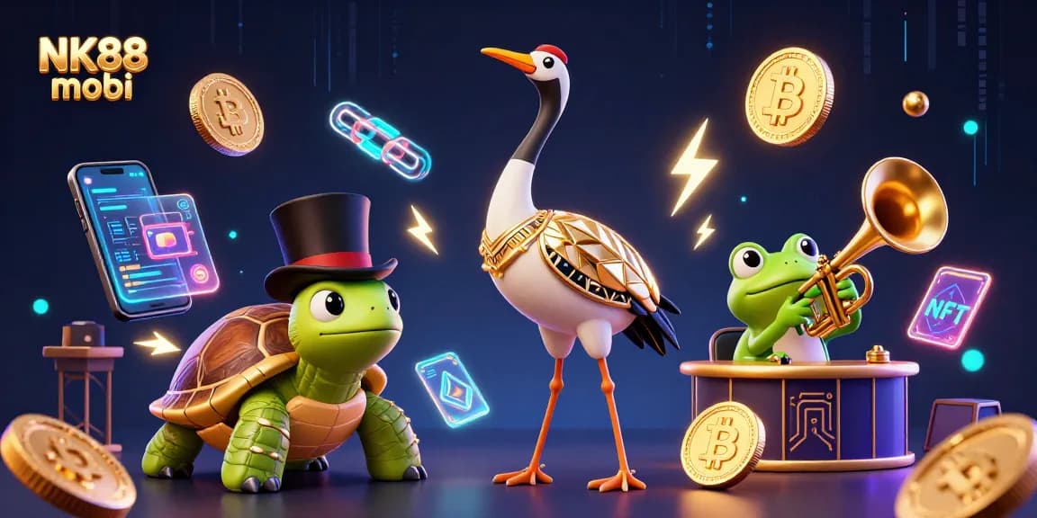 Spin wins and bonuses at NK88 mobi's vibrant casino promotional scene featuring iconic characters and dynamic elements.