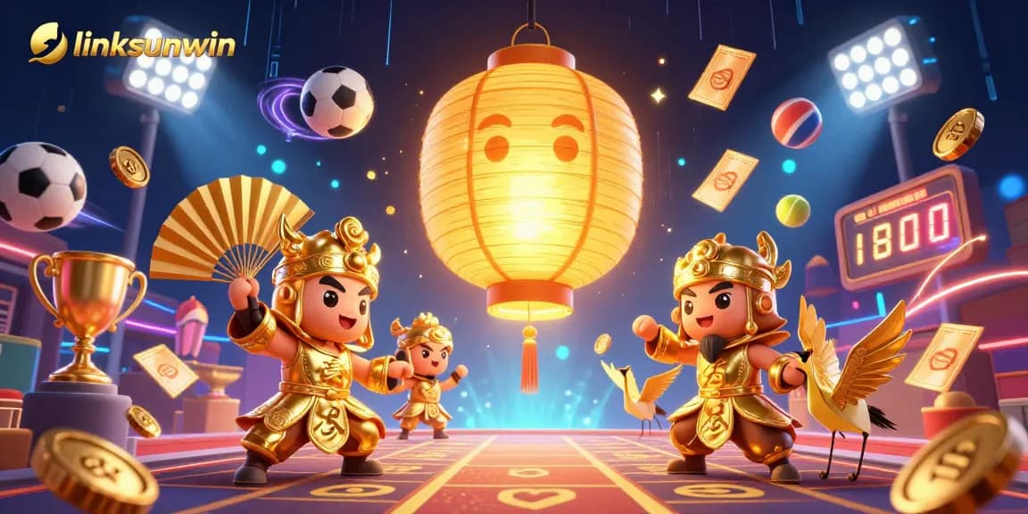 Experience luck with linksunwin at this vibrant night market casino illustration.
