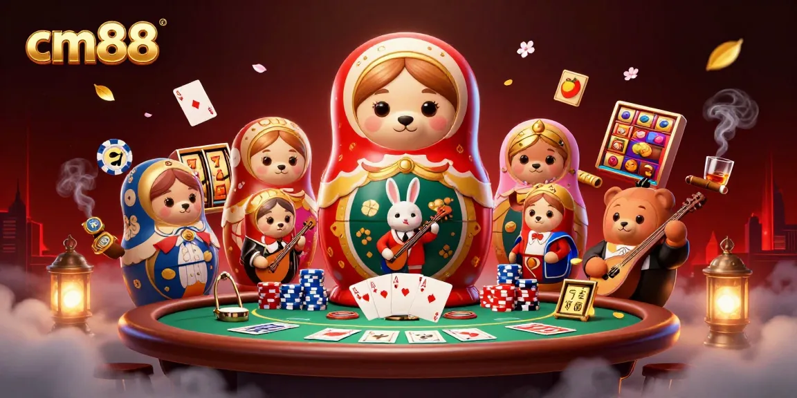 Experience excitement with cm88, featuring playful 3D bears and a vibrant casino atmosphere.