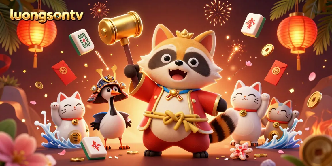 Catch the action on luongsontv as colorful fortune cats cheer amidst 3D casino elements.