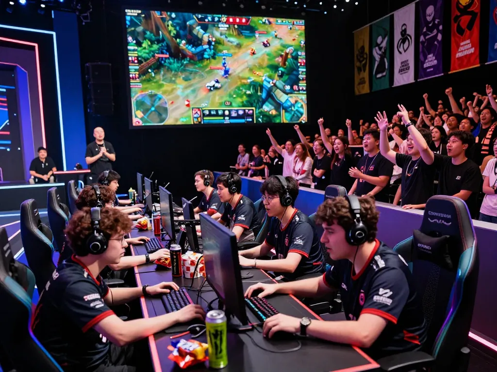 Exciting esports tournament scene showcasing nổ hũ hubet88 with players, audience, and vibrant stage lighting.