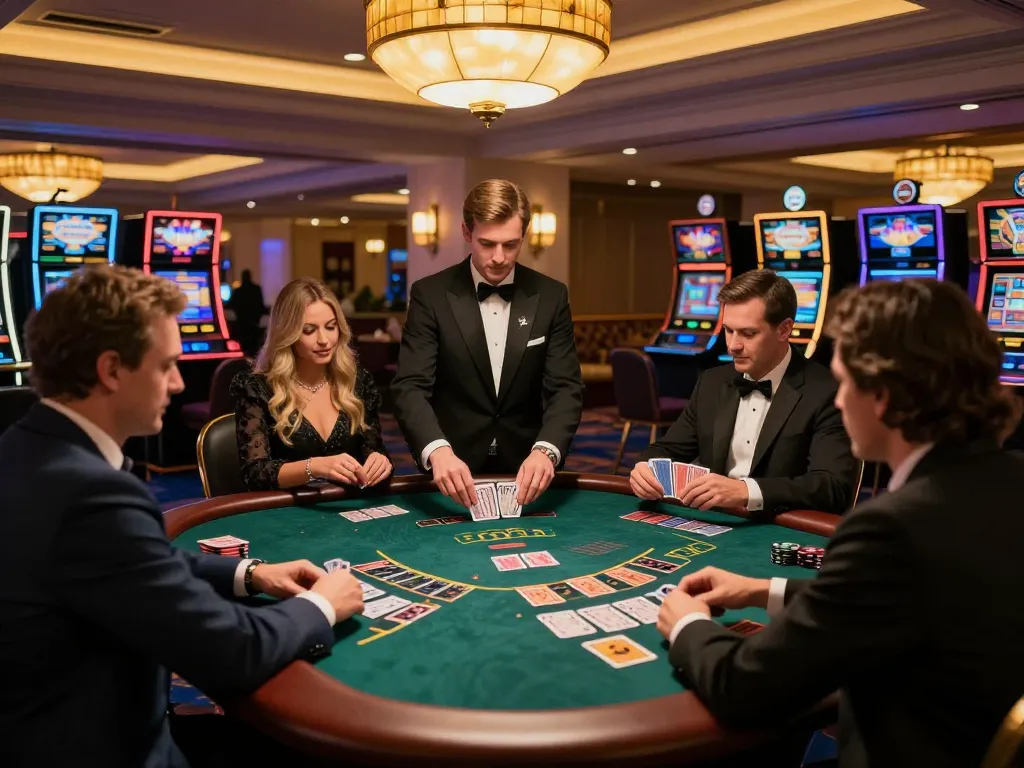 Players engaging in a thrilling game of blackjack in a luxurious casino setting, highlighting j88 strategies.