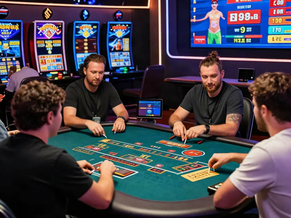 Exciting RED88 online gambling scene featuring diverse players at a live casino.