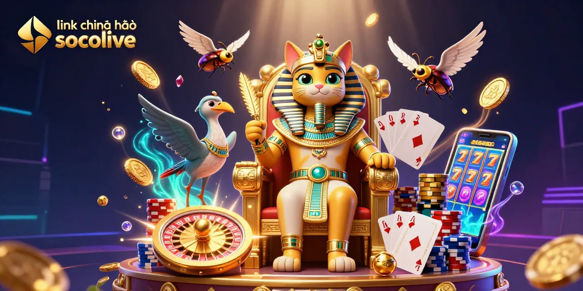 Stream live sports with link chính thức socolive, featuring dynamic casino elements in 3D illustration.