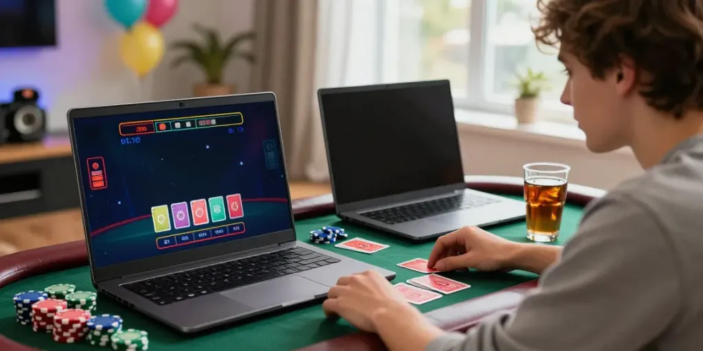 Engaged player at https://five88bet.org/ enjoying live casino gaming from home.