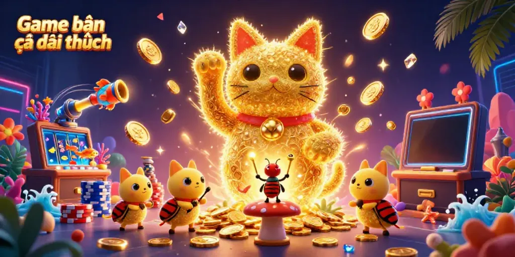 Engage in Game bắn cá đổi thưởng with vibrant underwater adventures featuring colorful characters and casino elements.