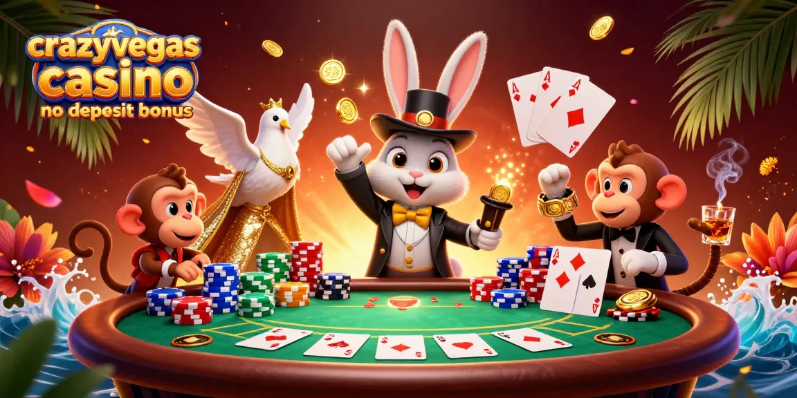 Winning at crazyvegas casino no deposit bonus with a lively 3D casino scene filled with vibrant characters.
