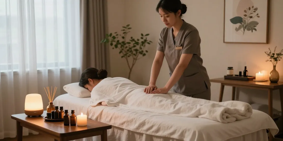 Inviting massage therapy room for 주안출장안마 with ambient lighting and essential oils.